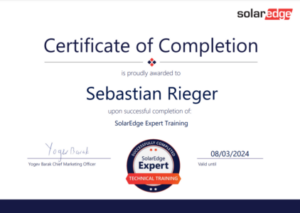 Solar Edge Experten Zertifikat